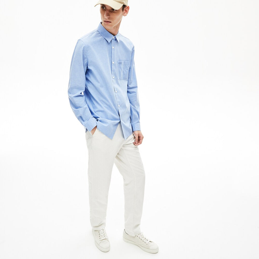 Mens   Regular Fit Cotton and Silk Shirt | Lacoste Light Blue / White • 1Zz