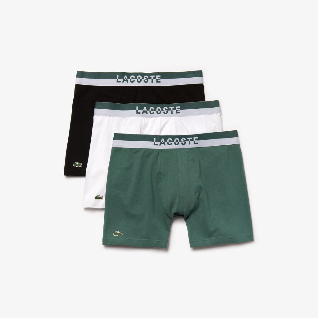 Mens Pack of 3 Casual Boxers | Lacoste Green / White / Black • Vzr