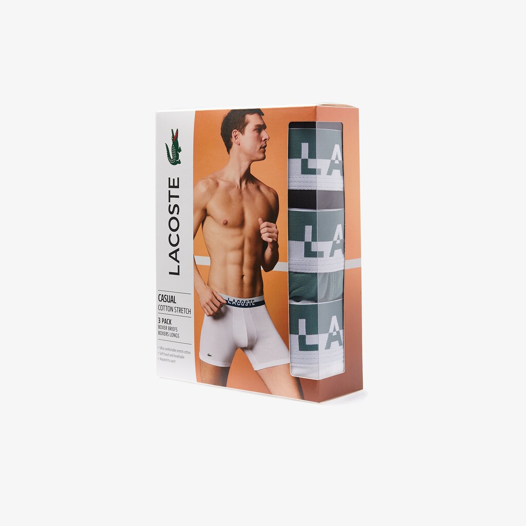 Mens Pack of 3 Casual Boxers | Lacoste Green / White / Black • Vzr