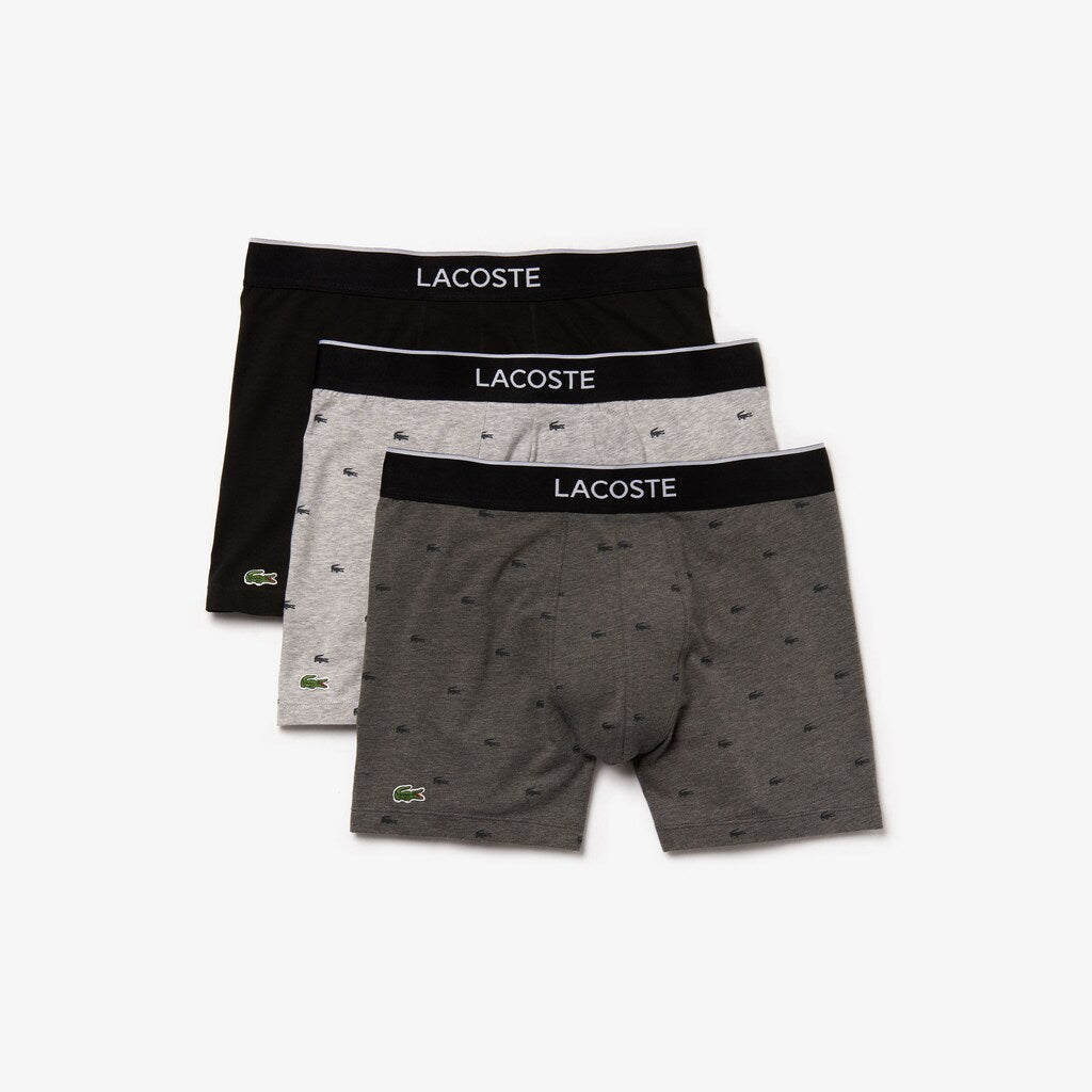 Mens Pack of 3 Long Boxer Briefs | Lacoste Black / Grey Chine • Vdp