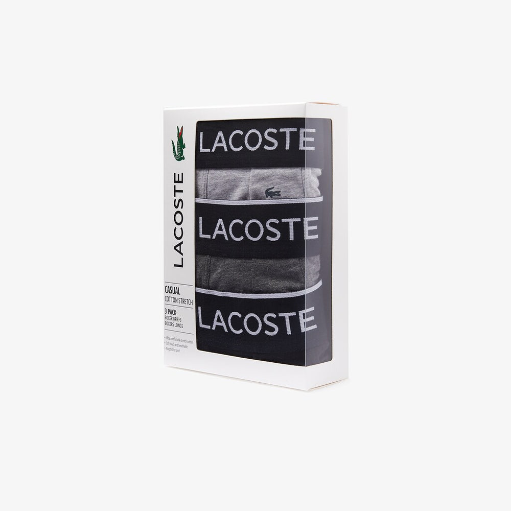 Mens Pack of 3 Long Boxer Briefs | Lacoste Black / Grey Chine • Vdp