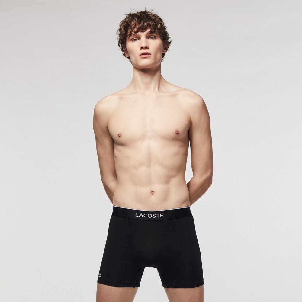Mens Pack of 3 Long Boxer Briefs | Lacoste Black / Grey Chine • Vdp