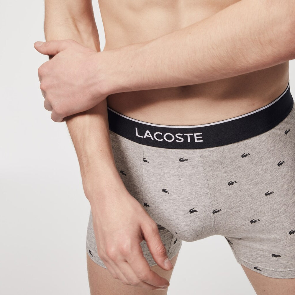 Mens Pack of 3 Long Boxer Briefs | Lacoste Black / Grey Chine • Vdp