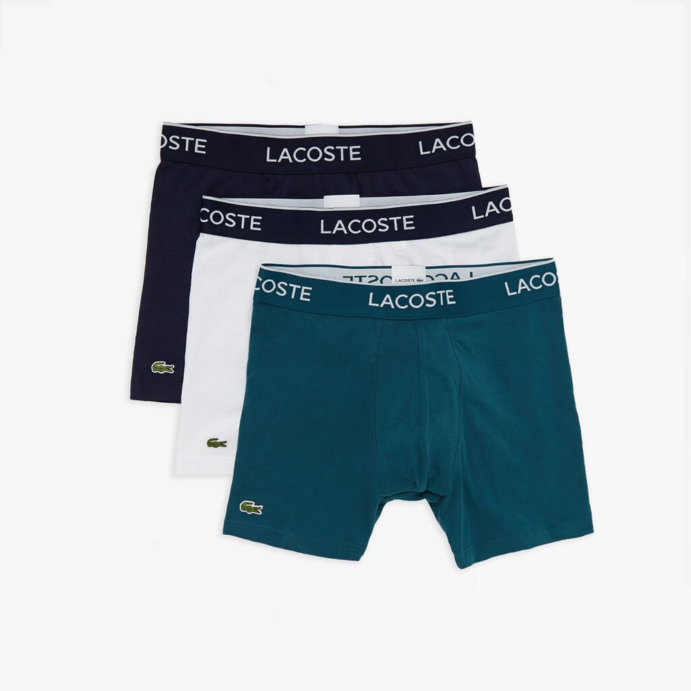 Mens Pack of 3 Casual Boxers | Lacoste Navy Blue / White / Green • W6N