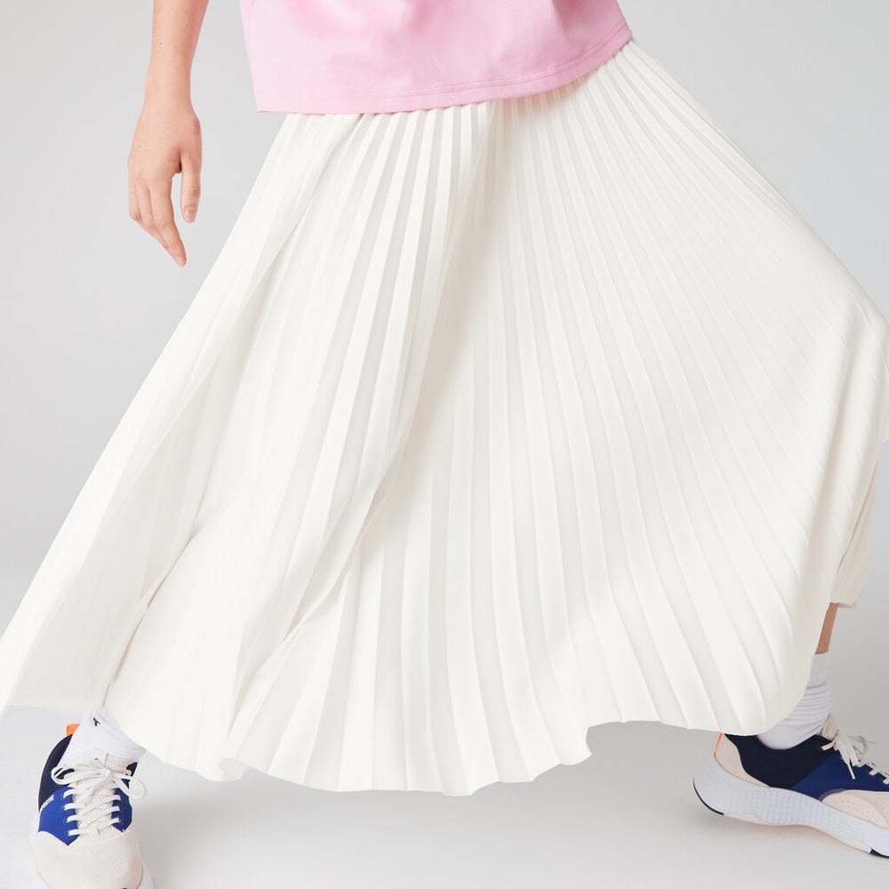 Womens Wo  Branded Elasticised Pleated Skirt | Lacoste White • 70V