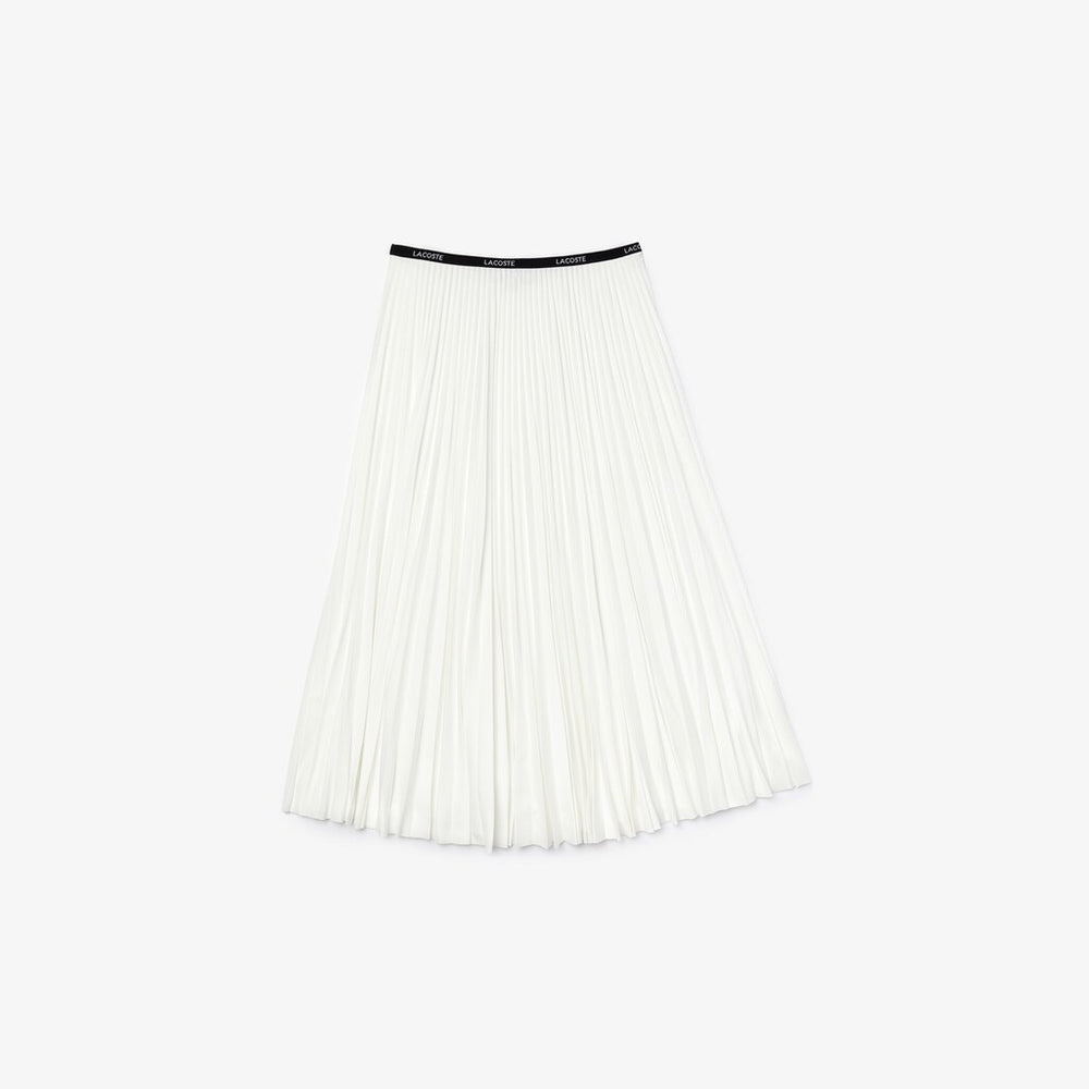Womens Wo  Branded Elasticised Pleated Skirt | Lacoste White • 70V