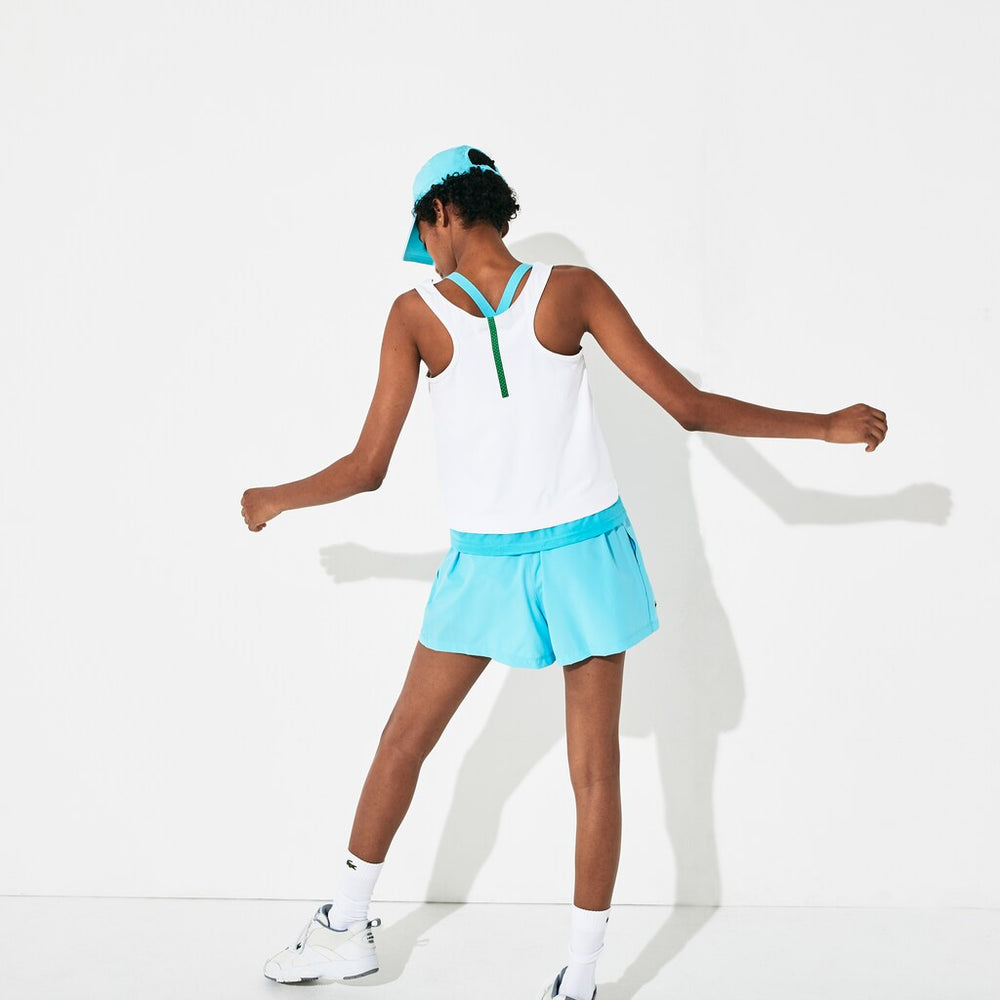 Womens Wo  SPORT Roland Garros Performance Tank Top | Lacoste White / Turquoise / Green • Ypk