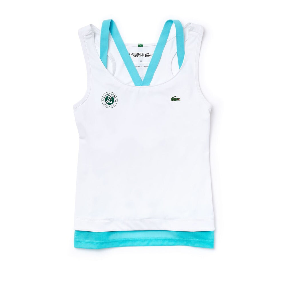 Womens Wo  SPORT Roland Garros Performance Tank Top | Lacoste White / Turquoise / Green • Ypk