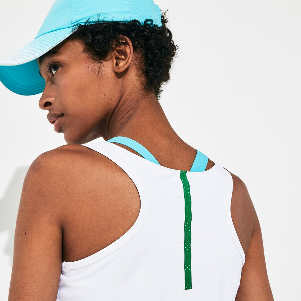 Womens Wo  SPORT Roland Garros Performance Tank Top | Lacoste White / Turquoise / Green • Ypk