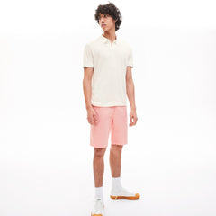 Mens   Tunisian Collar Linen And Cotton Regular Fit Polo Shirt | Lacoste White / Black • 8Lp