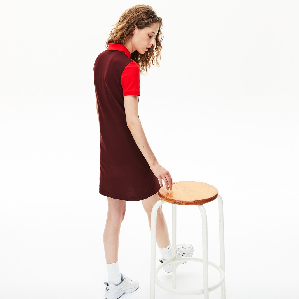 Womens Wo  Color-Blocked Stretch Cotton Polo Dress | Lacoste Bordeaux / Beige / Red • R9B