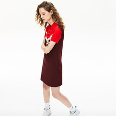 Womens Wo  Color-Blocked Stretch Cotton Polo Dress | Lacoste Bordeaux / Beige / Red • R9B
