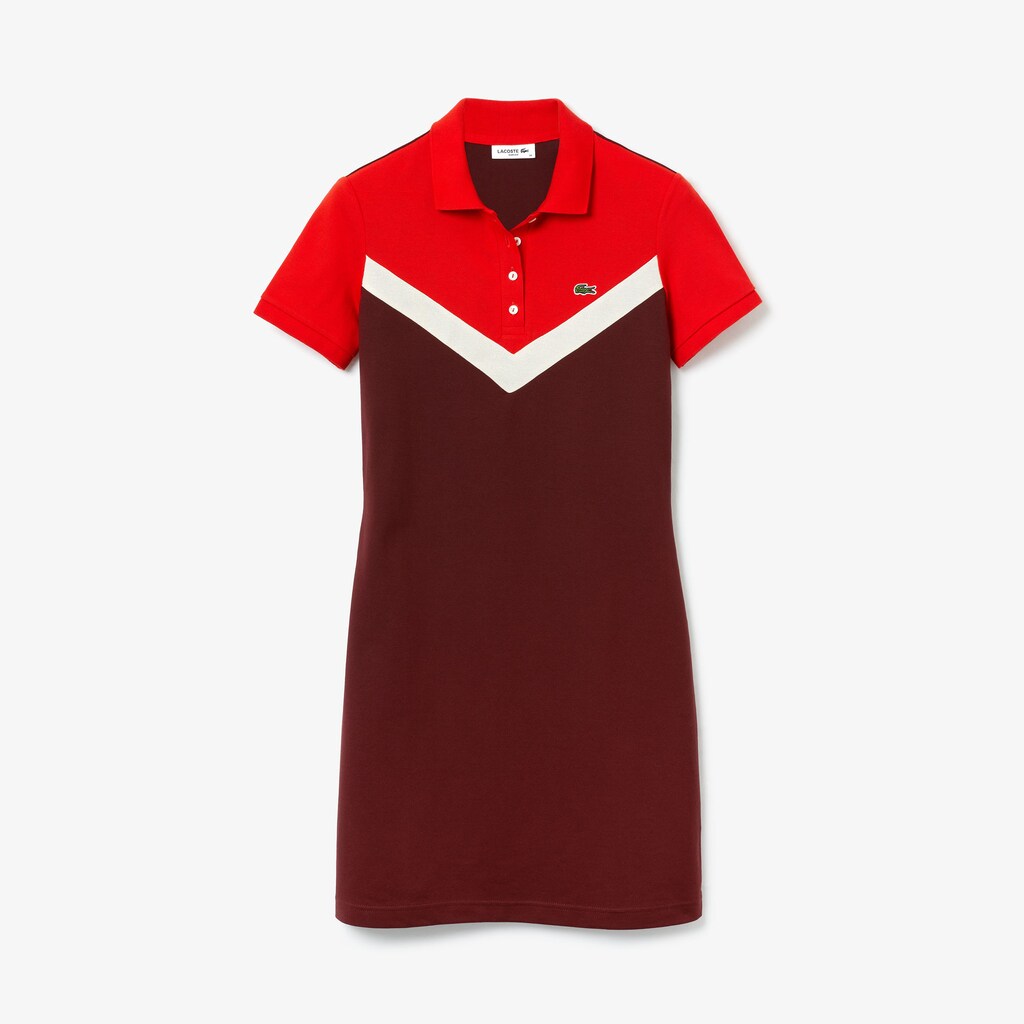 Womens Wo  Color-Blocked Stretch Cotton Polo Dress | Lacoste Bordeaux / Beige / Red • R9B