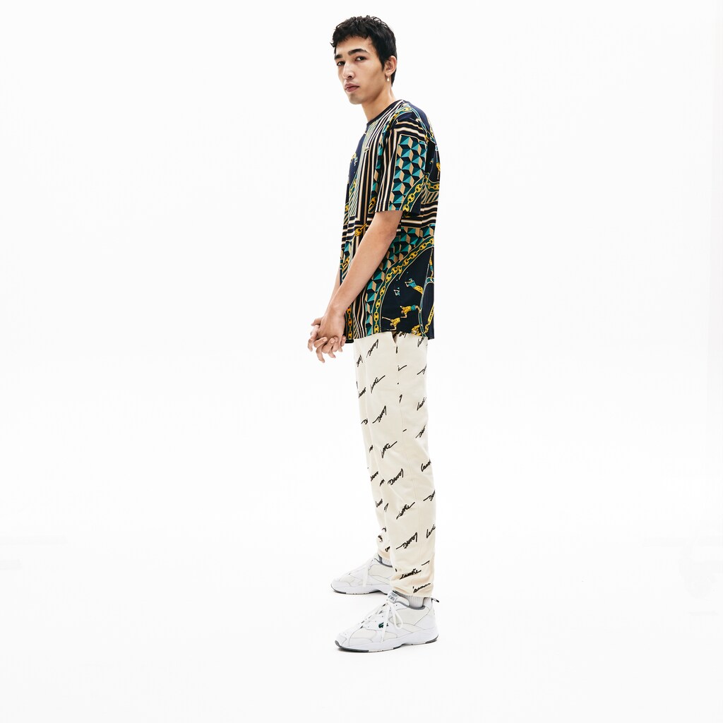 Mens   LIVE Scarf-Print Cotton T-Shirt | Lacoste Navy Blue / White • Qrn
