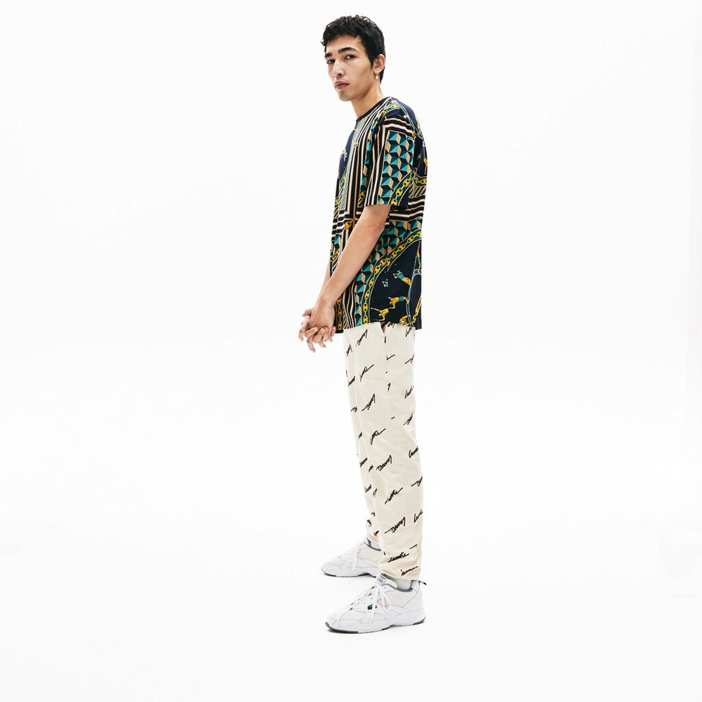 Mens   LIVE Scarf-Print Cotton T-Shirt | Lacoste Navy Blue / White • Qrn