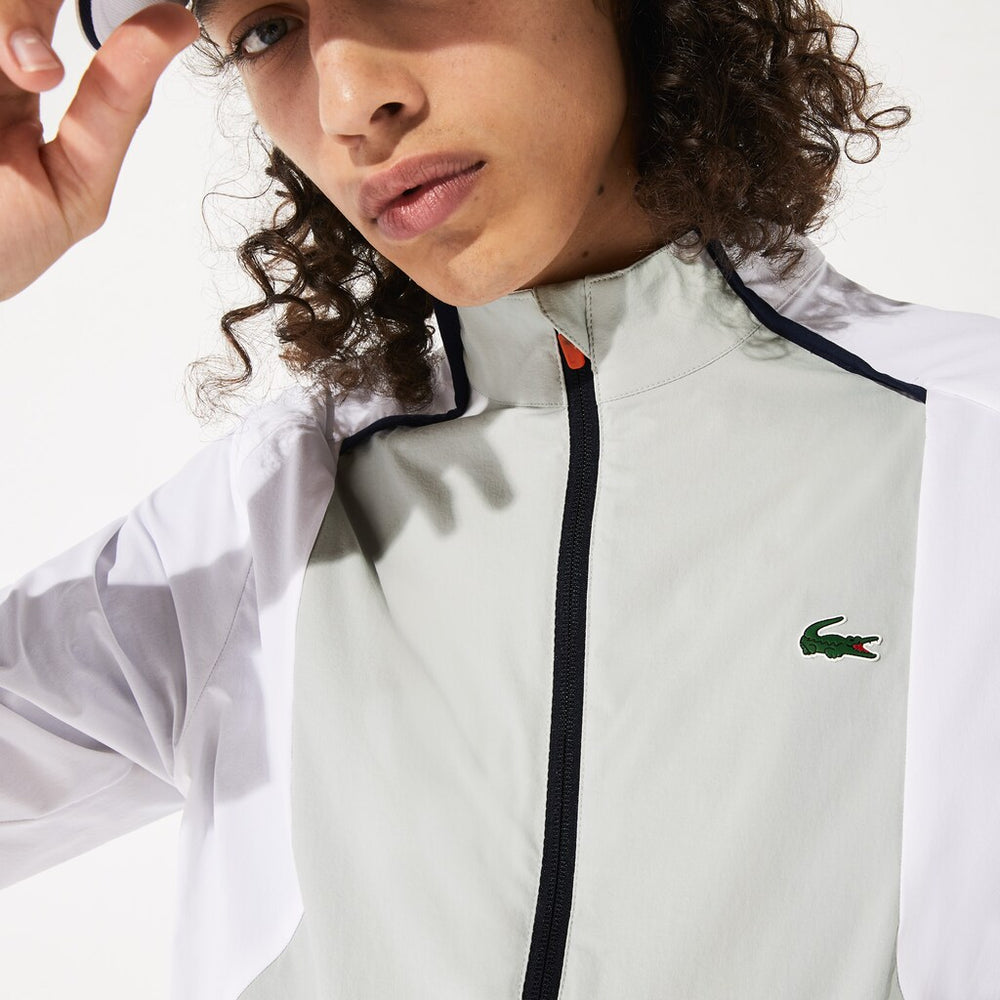 Mens   SPORT Light Water-Resistant Zip Golf Jacket | Lacoste White / Light Grey / Navy Blue / Red • Xu7