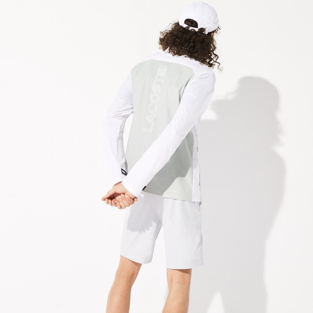 Mens   SPORT Light Water-Resistant Zip Golf Jacket | Lacoste White / Light Grey / Navy Blue / Red • Xu7