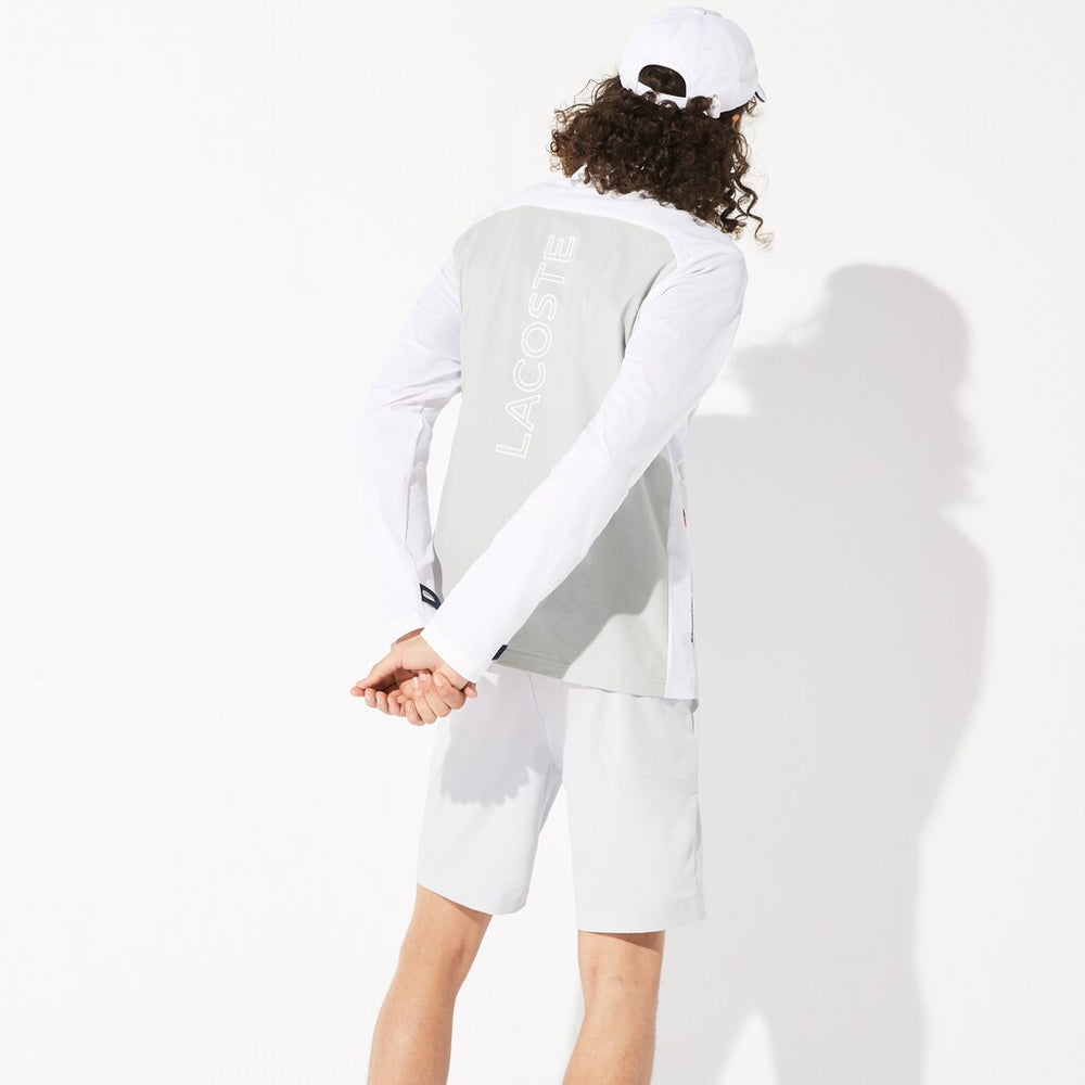 Mens   SPORT Light Water-Resistant Zip Golf Jacket | Lacoste White / Light Grey / Navy Blue / Red • Xu7