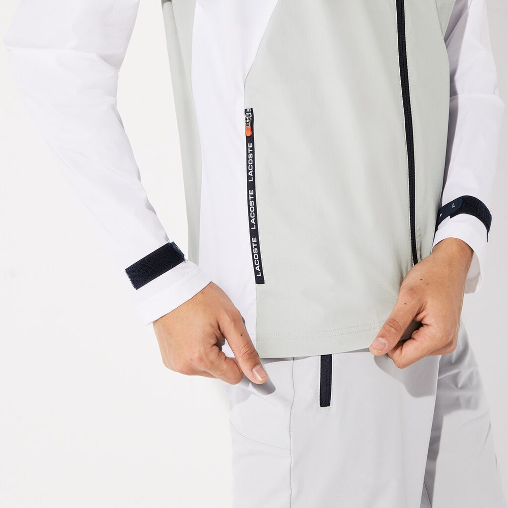 Mens   SPORT Light Water-Resistant Zip Golf Jacket | Lacoste White / Light Grey / Navy Blue / Red • Xu7