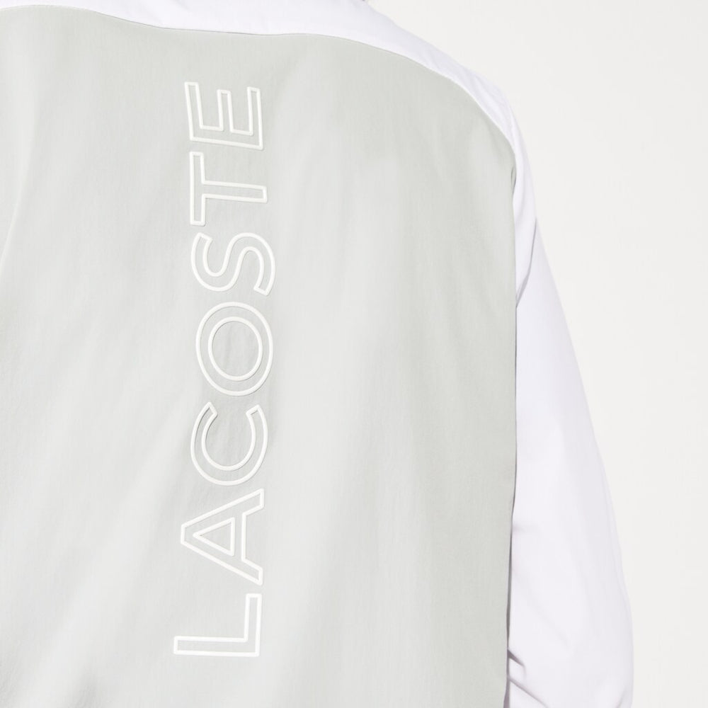 Mens   SPORT Light Water-Resistant Zip Golf Jacket | Lacoste White / Light Grey / Navy Blue / Red • Xu7