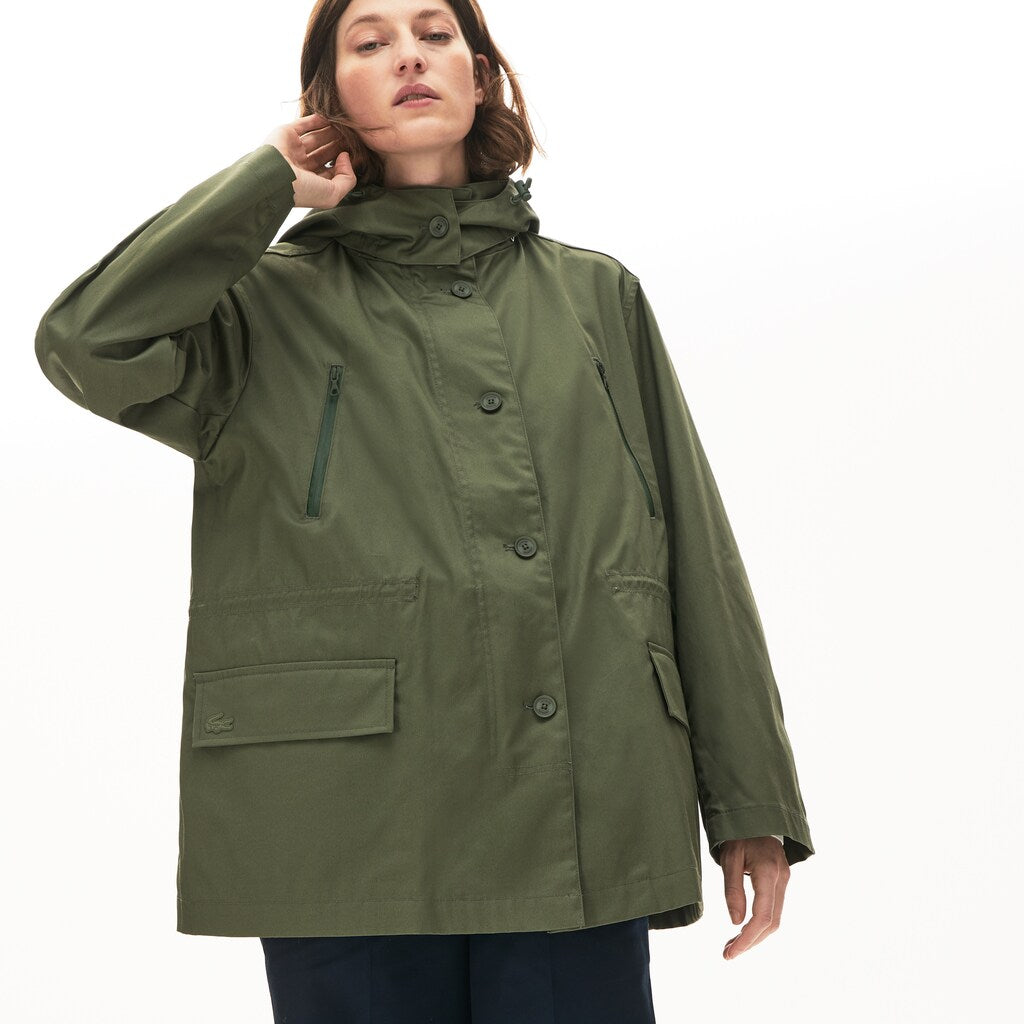 Womens Wo  Flared Water-Resistant Parka | Lacoste Khaki Green • Xzd