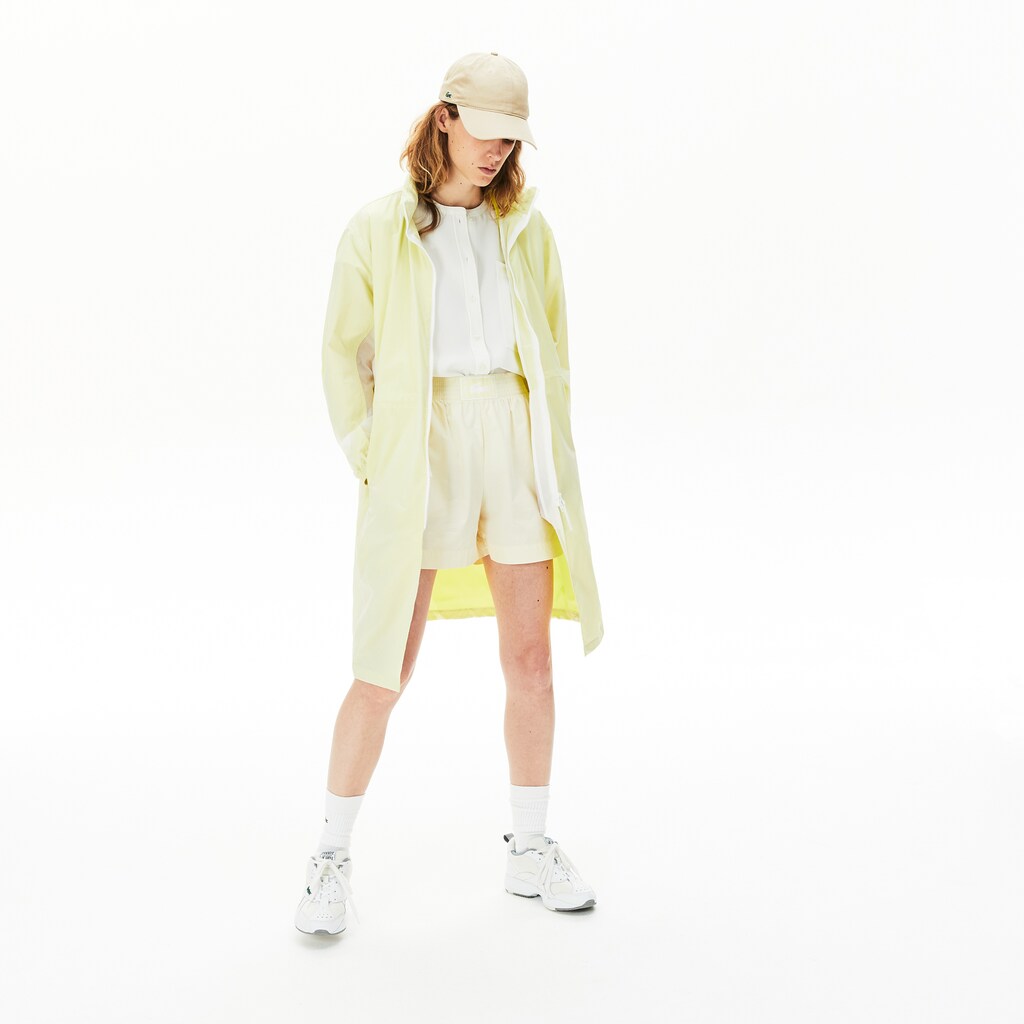 Womens Wo  Water-Resistant Long Nylon Parka | Lacoste White / Flashy Yellow • Xe8