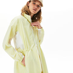 Womens Wo  Water-Resistant Long Nylon Parka | Lacoste White / Flashy Yellow • Xe8