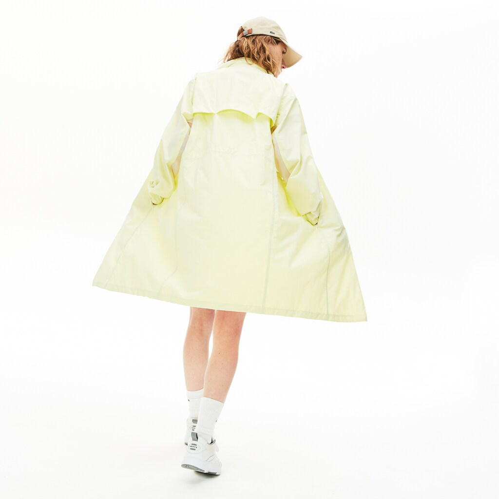 Womens Wo  Water-Resistant Long Nylon Parka | Lacoste White / Flashy Yellow • Xe8