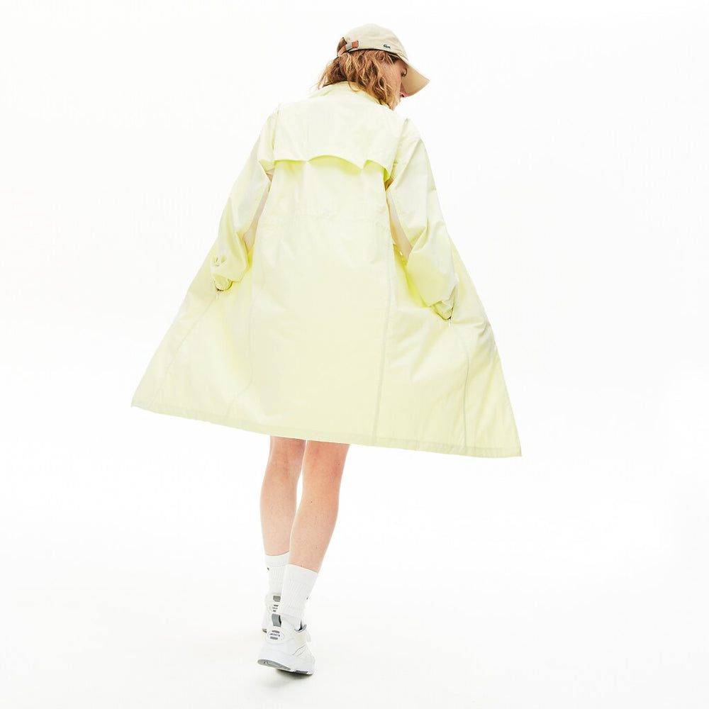 Womens Wo  Water-Resistant Long Nylon Parka | Lacoste White / Flashy Yellow • Xe8