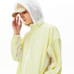 Womens Wo  Water-Resistant Long Nylon Parka | Lacoste White / Flashy Yellow • Xe8