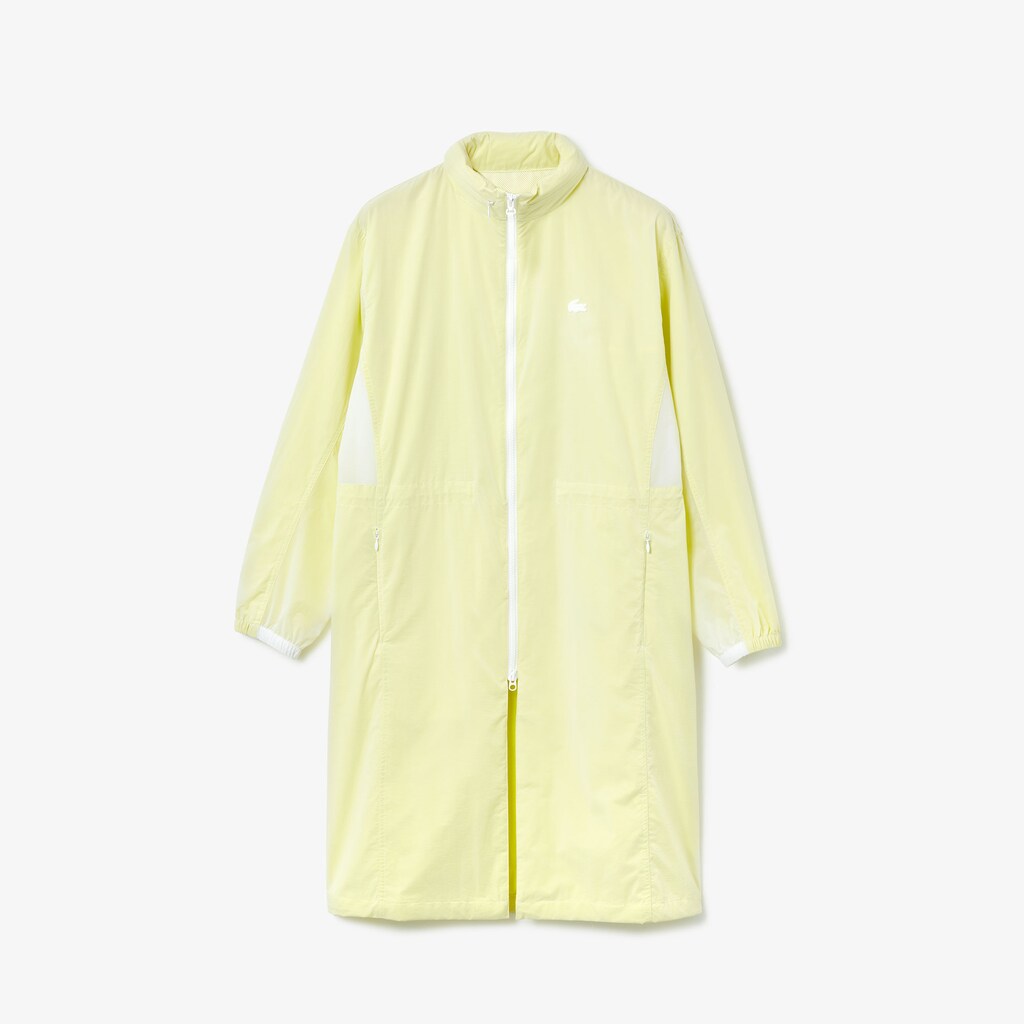Womens Wo  Water-Resistant Long Nylon Parka | Lacoste White / Flashy Yellow • Xe8