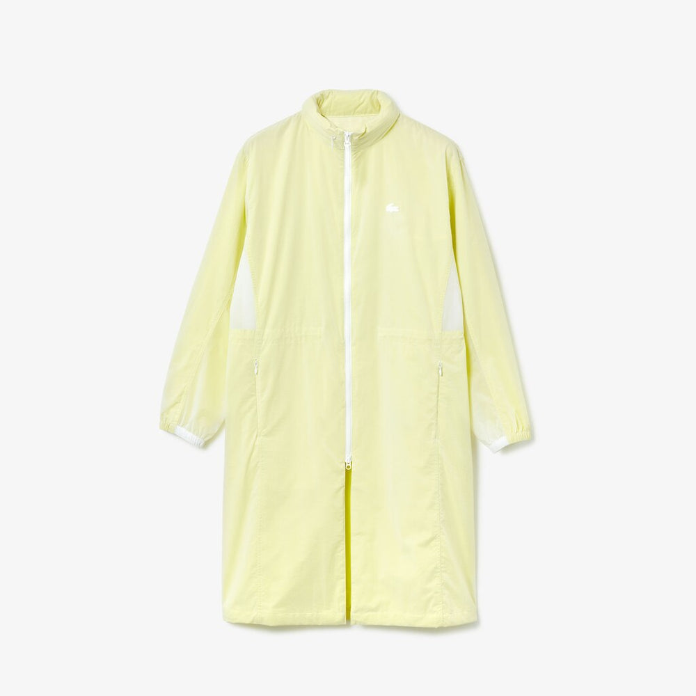 Womens Wo  Water-Resistant Long Nylon Parka | Lacoste White / Flashy Yellow • Xe8