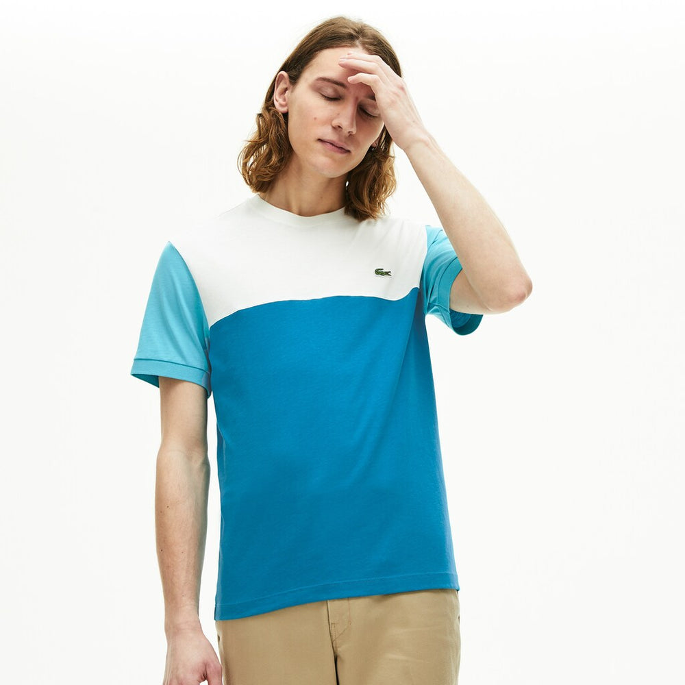 Mens   Colorblock Regular Fit Cotton Jersey T-shirt | Lacoste Blue / White / Turquoise • Tyh