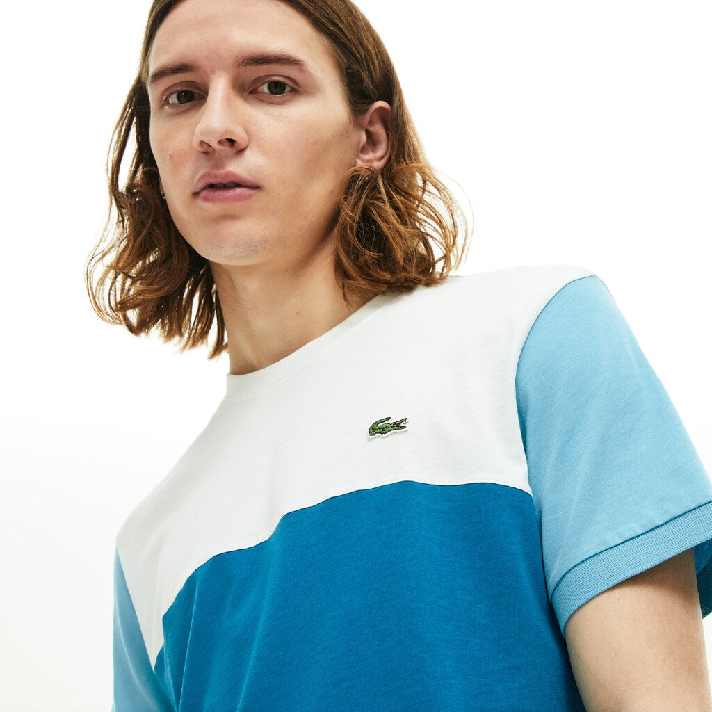 Mens   Colorblock Regular Fit Cotton Jersey T-shirt | Lacoste Blue / White / Turquoise • Tyh