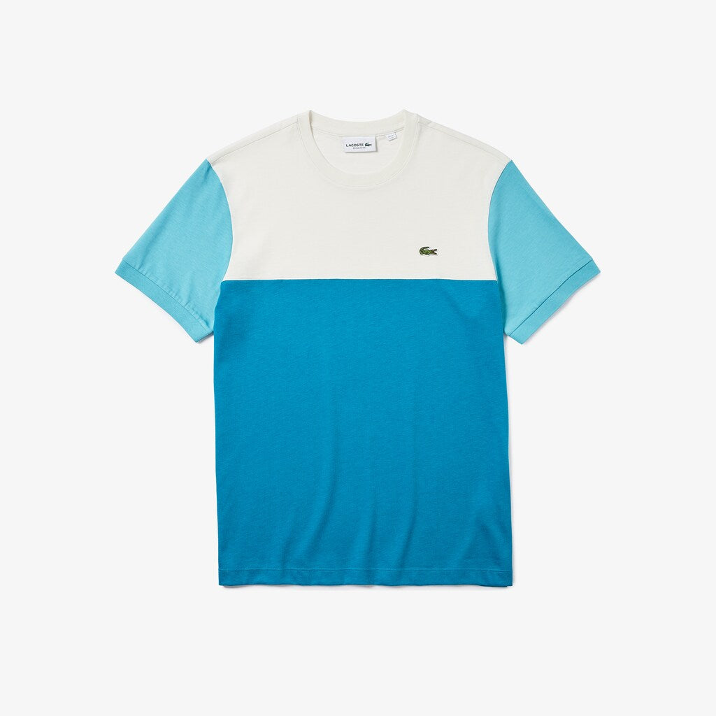 Mens   Colorblock Regular Fit Cotton Jersey T-shirt | Lacoste Blue / White / Turquoise • Tyh