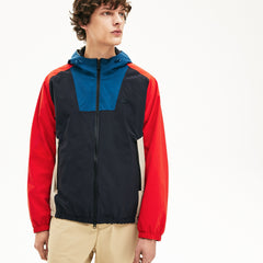 Mens   Motion Water-Resistant Colorblock Zip Jacket | Lacoste Dark Grey / Navy Blue / Red / Beige • Wbe