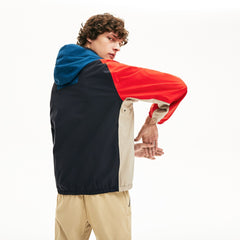 Mens   Motion Water-Resistant Colorblock Zip Jacket | Lacoste Dark Grey / Navy Blue / Red / Beige • Wbe