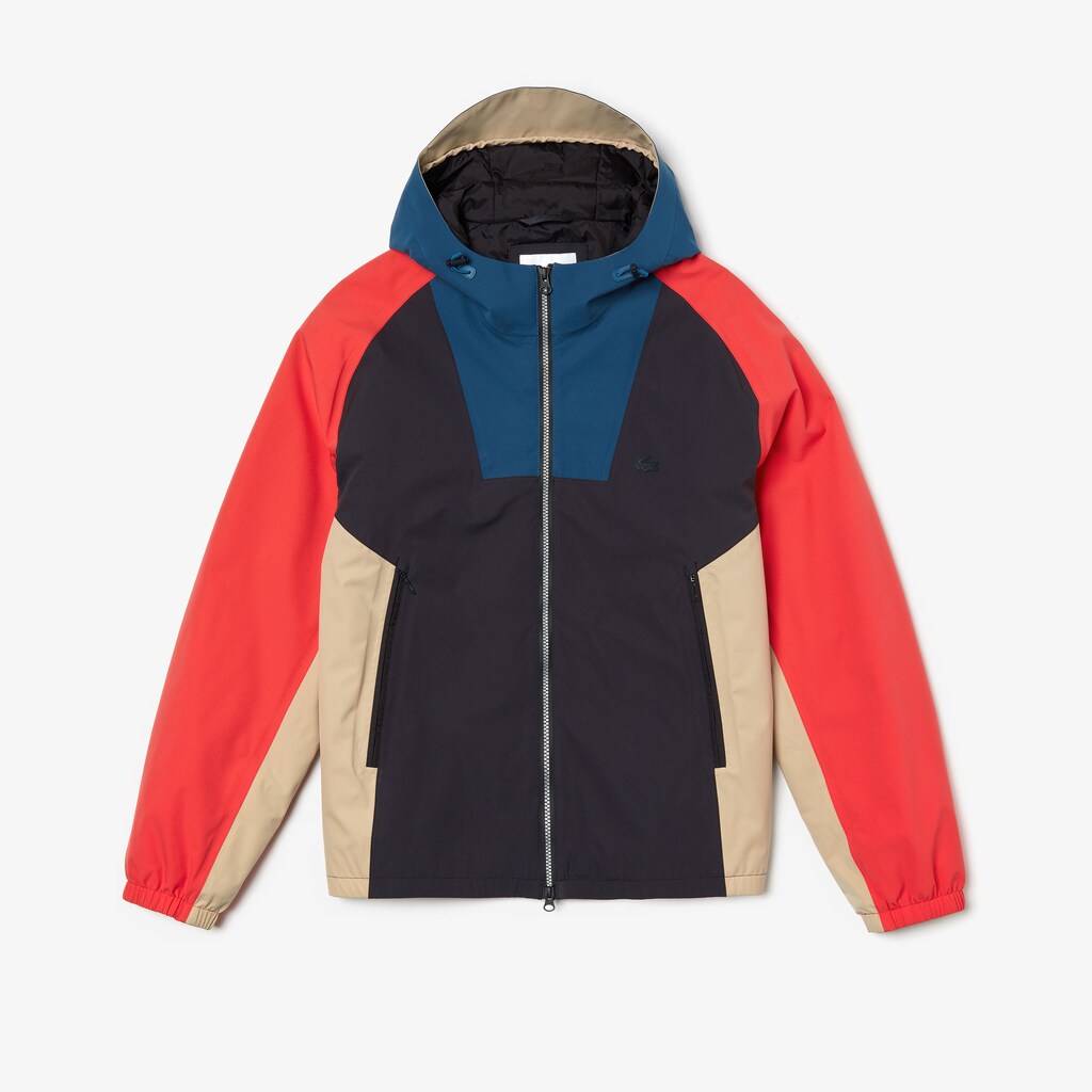 Mens   Motion Water-Resistant Colorblock Zip Jacket | Lacoste Dark Grey / Navy Blue / Red / Beige • Wbe