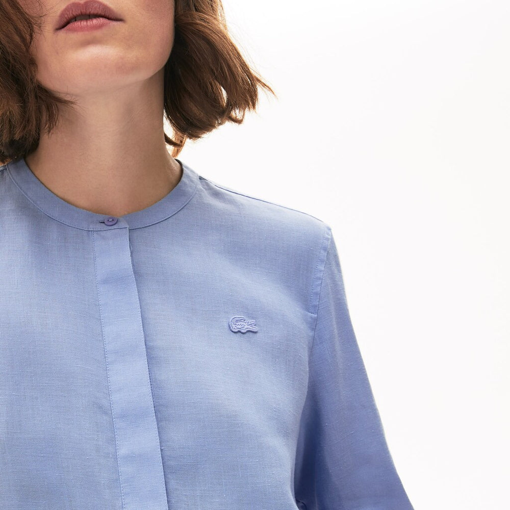 Womens Wo  Buttoned Mao Collar Linen Blouse | Lacoste Purple • Z0G