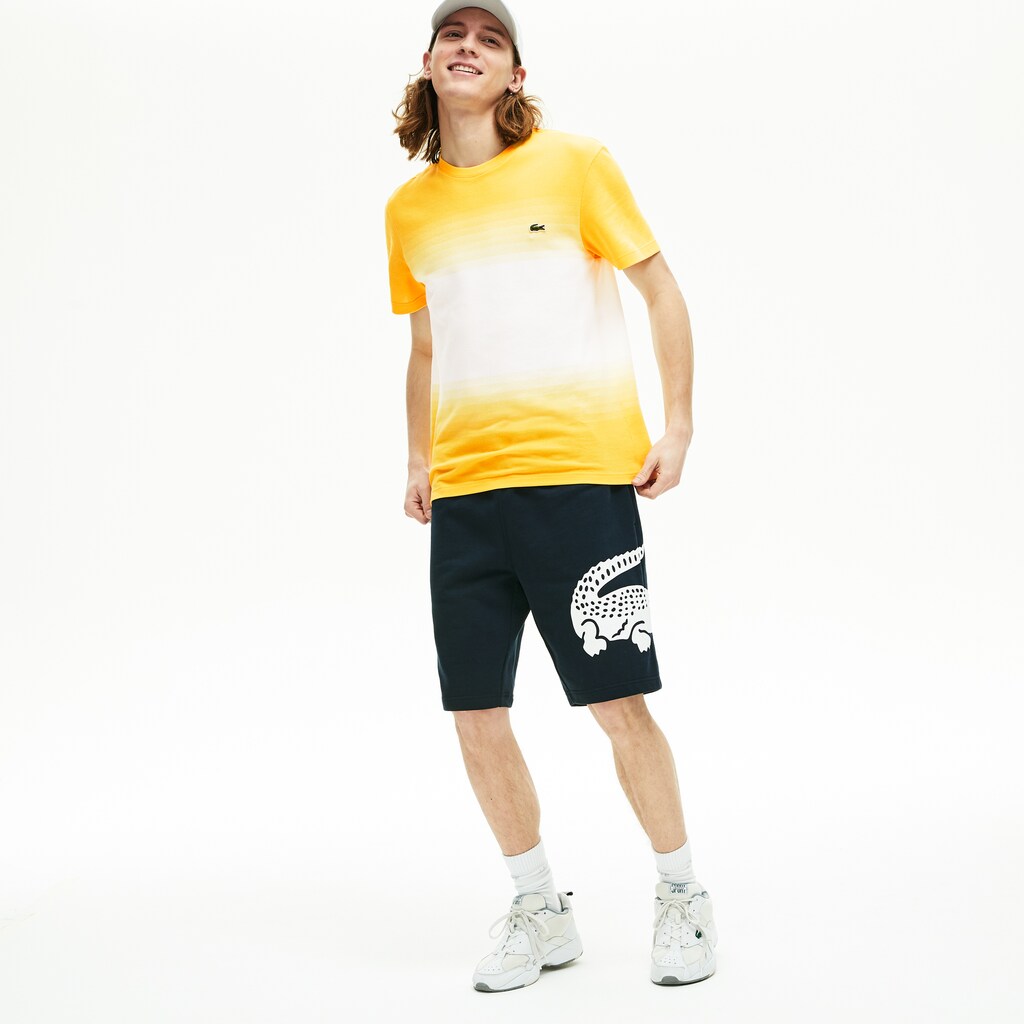 Mens   Oversized Crocodile Print Cotton Fleece Bermudas | Lacoste Navy Blue • 166