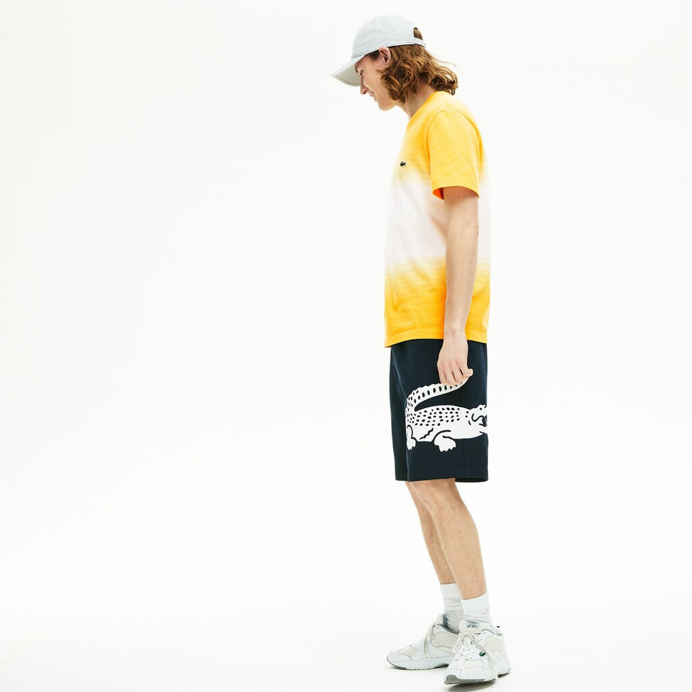 Mens   Oversized Crocodile Print Cotton Fleece Bermudas | Lacoste Navy Blue • 166