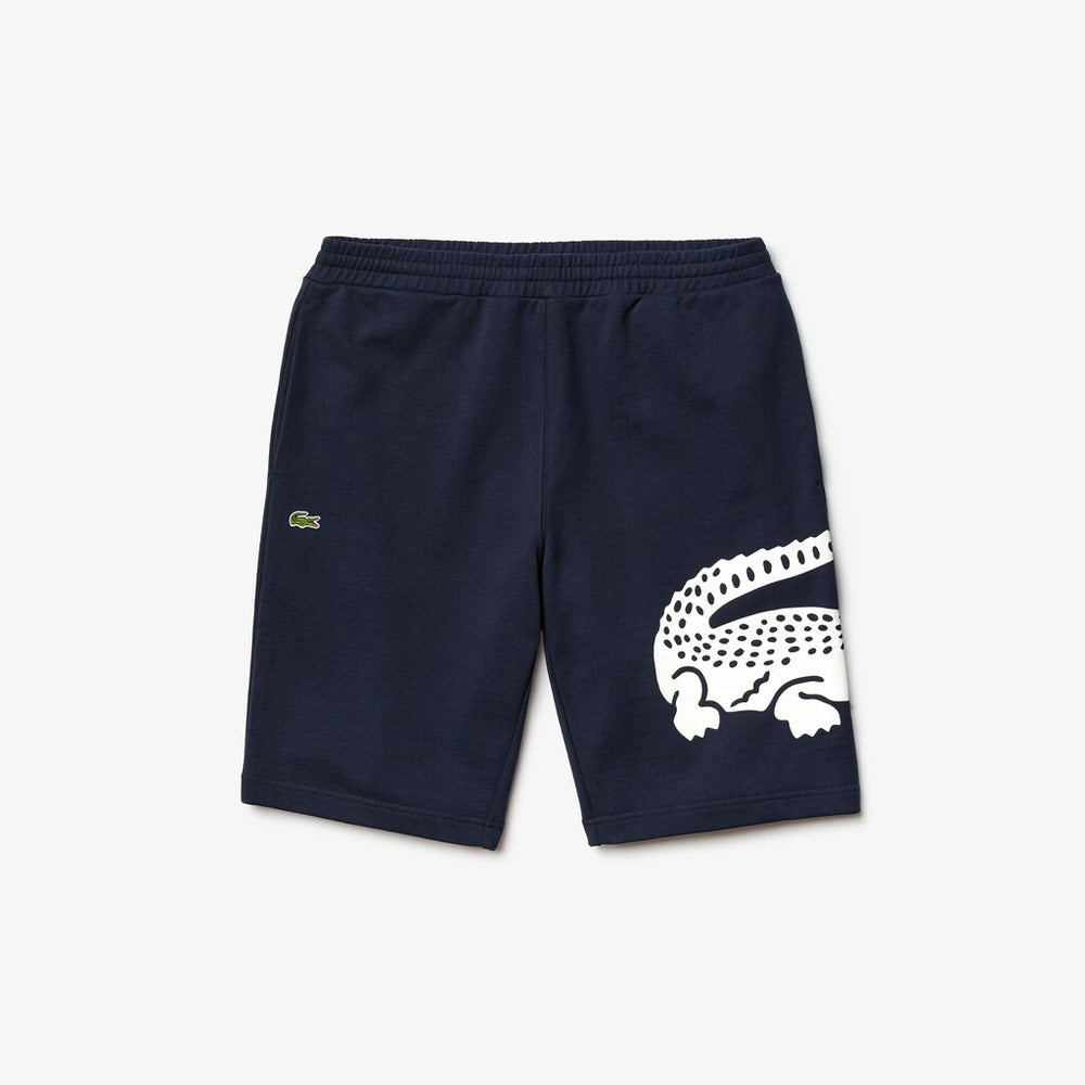 Mens   Oversized Crocodile Print Cotton Fleece Bermudas | Lacoste Navy Blue • 166