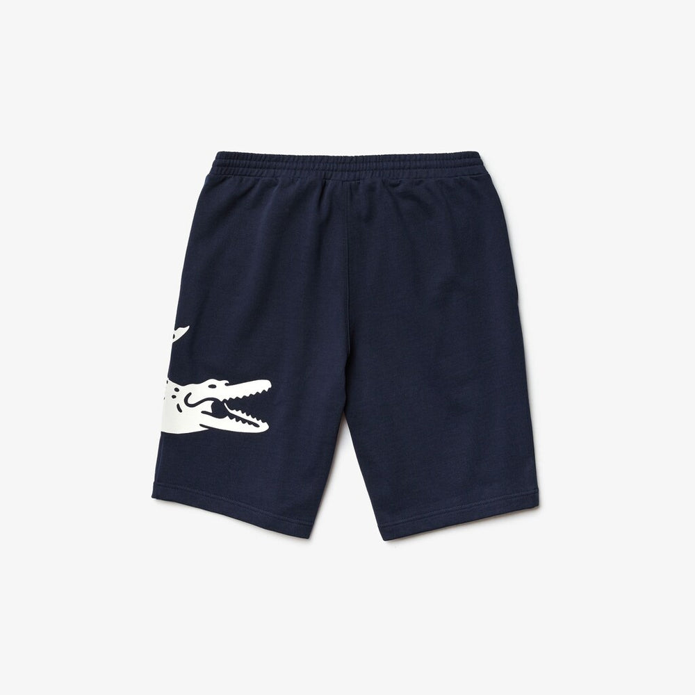 Mens   Oversized Crocodile Print Cotton Fleece Bermudas | Lacoste Navy Blue • 166