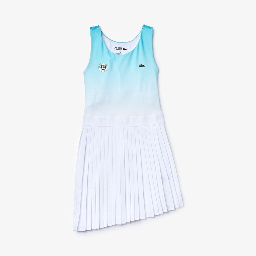 Womens Wo  SPORT Roland Garros Asymmetrical Pleated Dress | Lacoste Turquoise / White / Green • Yp2
