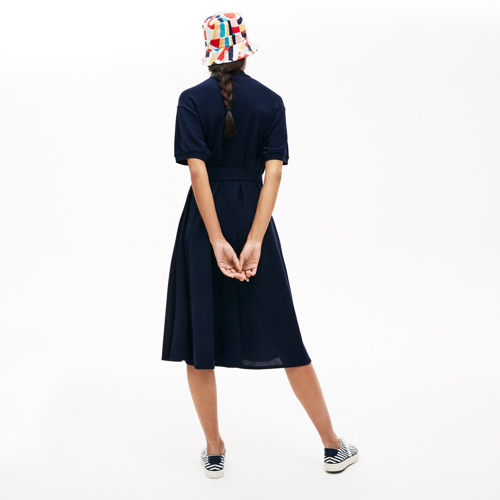 Womens Wo  Cotton Piqué Belted Polo Dress | Lacoste Navy Blue • 166