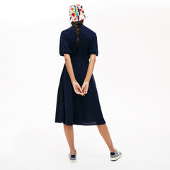 Womens Wo  Cotton Piqué Belted Polo Dress | Lacoste Navy Blue • 166