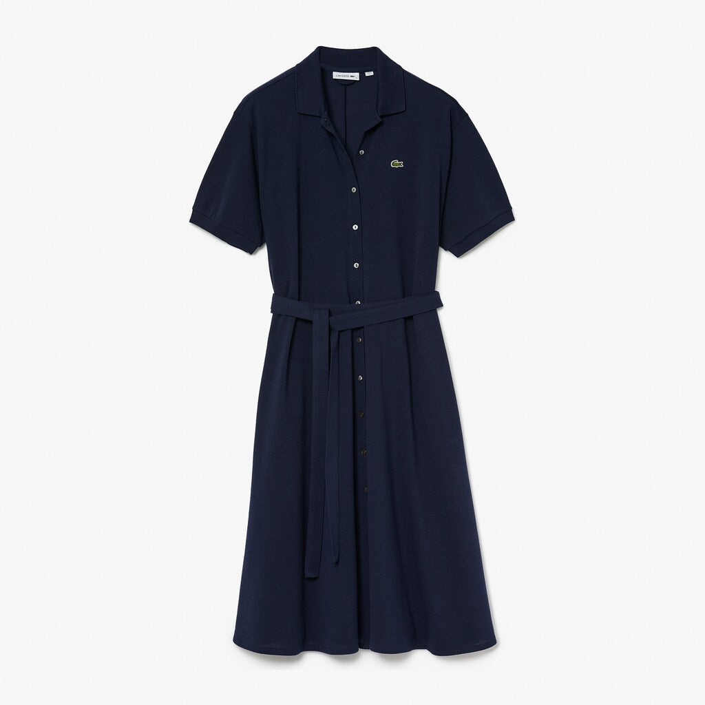Womens Wo  Cotton Piqué Belted Polo Dress | Lacoste Navy Blue • 166