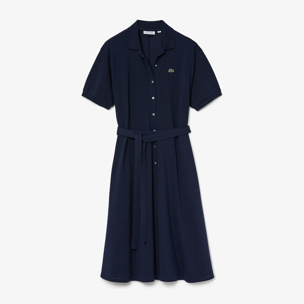 Womens Wo  Cotton Piqué Belted Polo Dress | Lacoste Navy Blue • 166