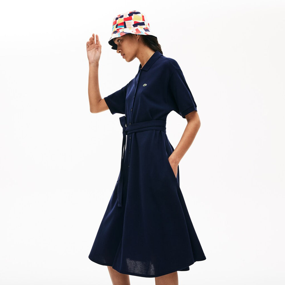 Womens Wo  Cotton Piqué Belted Polo Dress | Lacoste Navy Blue • 166