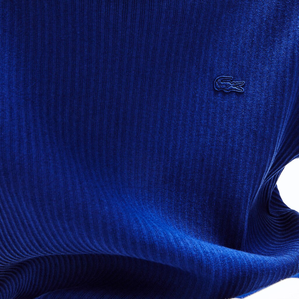 Mens   Striped Sleeves Cotton And Linen Blend Crew Neck Sweater | Lacoste Navy Blue / White • Ru0